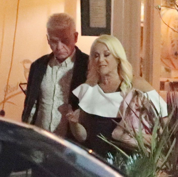 EXCLUSIVE: Phillip Schofield Is Supported By 'This Morning' Regular Vanessa Feltz As The Pair Dine Together In West London...Phillip, who resigned from ITV and 'This Morning' in May was all smiles as he left Little Bird In Chiswick with Vanessa at 10.04pm...The pair were spotted sharing a hug before Phillip helped Vanessa into her car and then departed alone on foot...TalkTV host Vanessa has been vocal in her support for Phillip and for 'This Morning' during the drama behind the scenes at ITV.....Pictured: Phillip Schofield,Vanessa Feltz..Ref: SPL9663228 070823 EXCLUSIVE..Picture by: SplashNews.com....Splash News and Pictures..USA: 310-525-5808 .UK: 020 8126 1009..eamteam@shutterstock.com....World Rights..