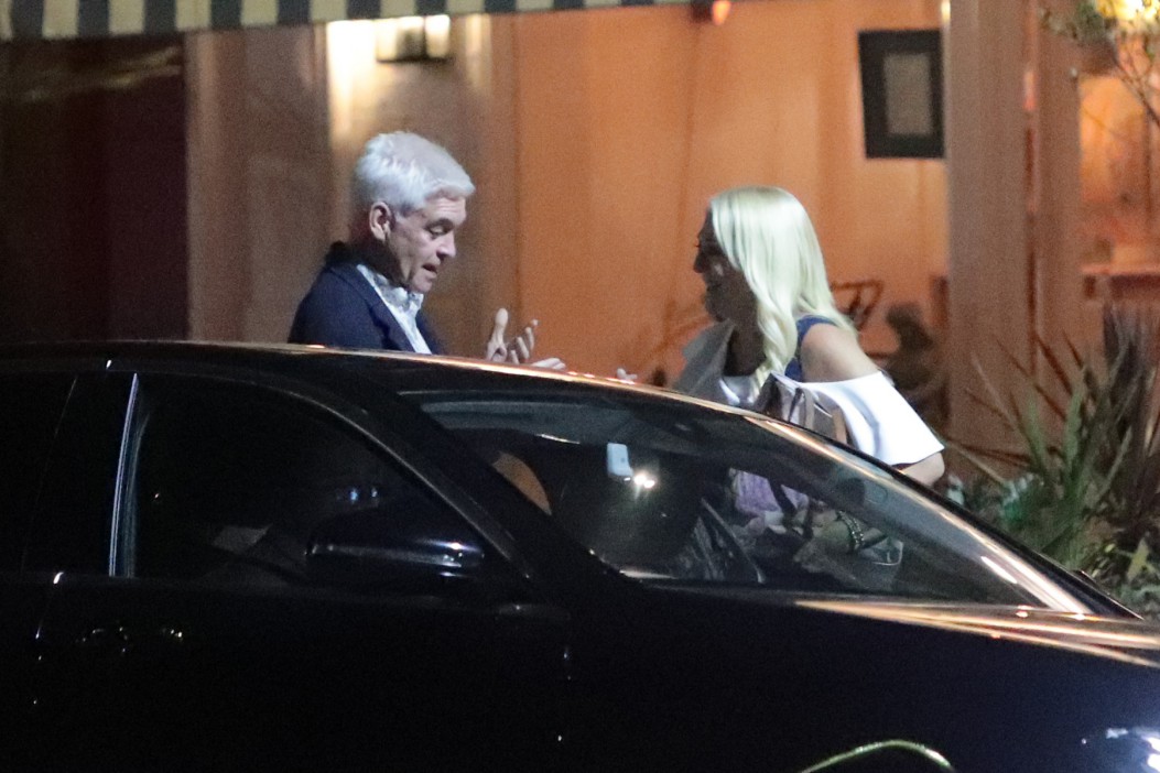 EXCLUSIVE: Phillip Schofield Is Supported By 'This Morning' Regular Vanessa Feltz As The Pair Dine Together In West London...Phillip, who resigned from ITV and 'This Morning' in May was all smiles as he left Little Bird In Chiswick with Vanessa at 10.04pm...The pair were spotted sharing a hug before Phillip helped Vanessa into her car and then departed alone on foot...TalkTV host Vanessa has been vocal in her support for Phillip and for 'This Morning' during the drama behind the scenes at ITV.....Pictured: Phillip Schofield,Vanessa Feltz..Ref: SPL9663228 070823 EXCLUSIVE..Picture by: SplashNews.com....Splash News and Pictures..USA: 310-525-5808 .UK: 020 8126 1009..eamteam@shutterstock.com....World Rights..