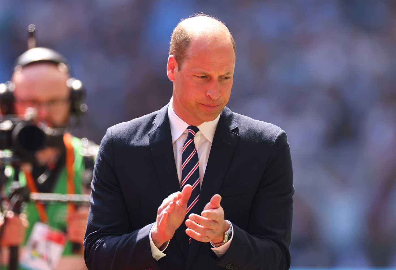 LONDON, ENGLAND - JUNE 3:  Prince William, Prince of Wales and President of the FA during the Emirates FA Cup Final match between Manchester City and Manchester United at Wembley Stadium on June 3, 2023 in London, England. (Photo by Marc Atkins/Getty Images)