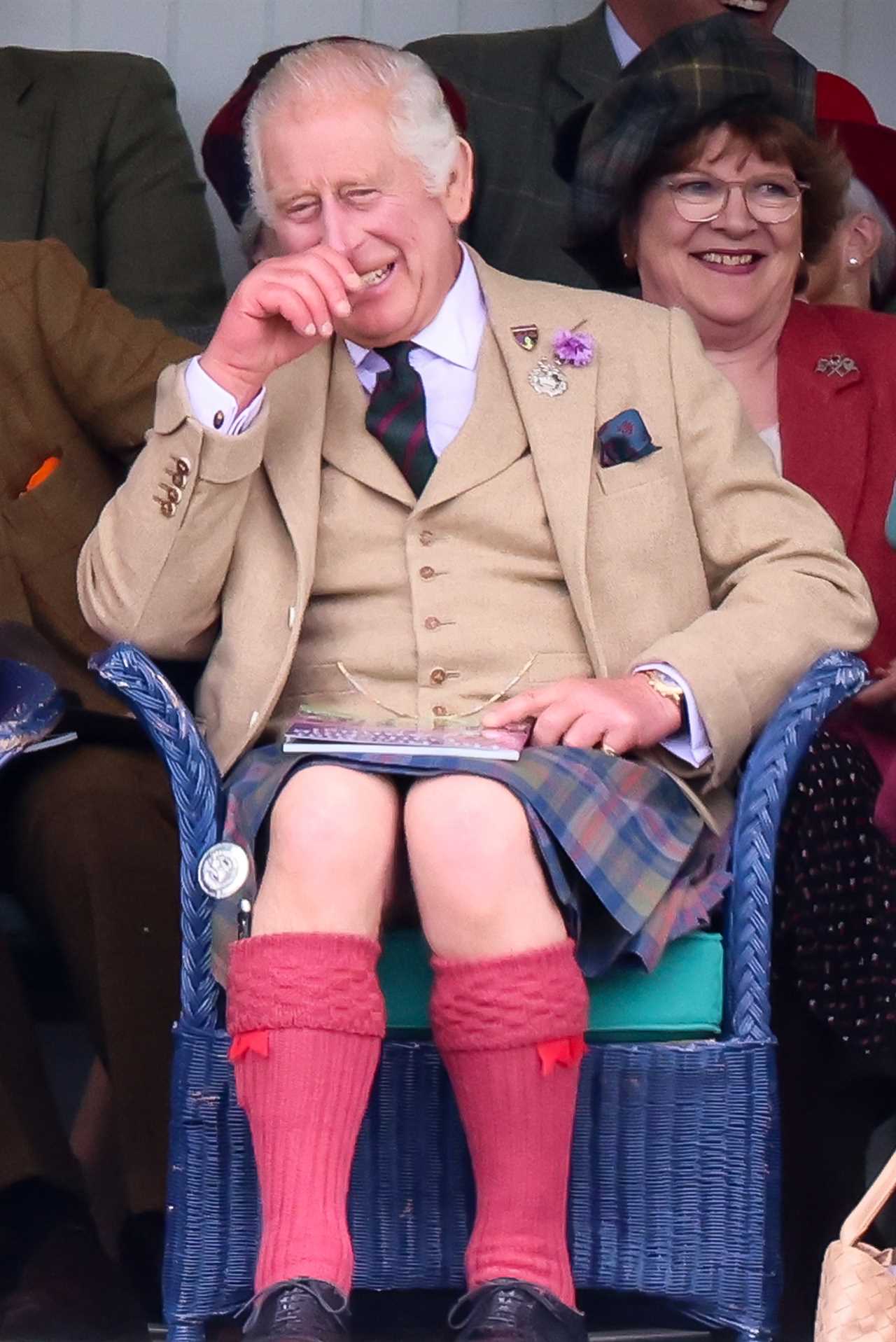 King Charles dons a kilt as he, Queen Camilla & Princess Anne are joined by PM Rishi Sunak for church at Balmoral