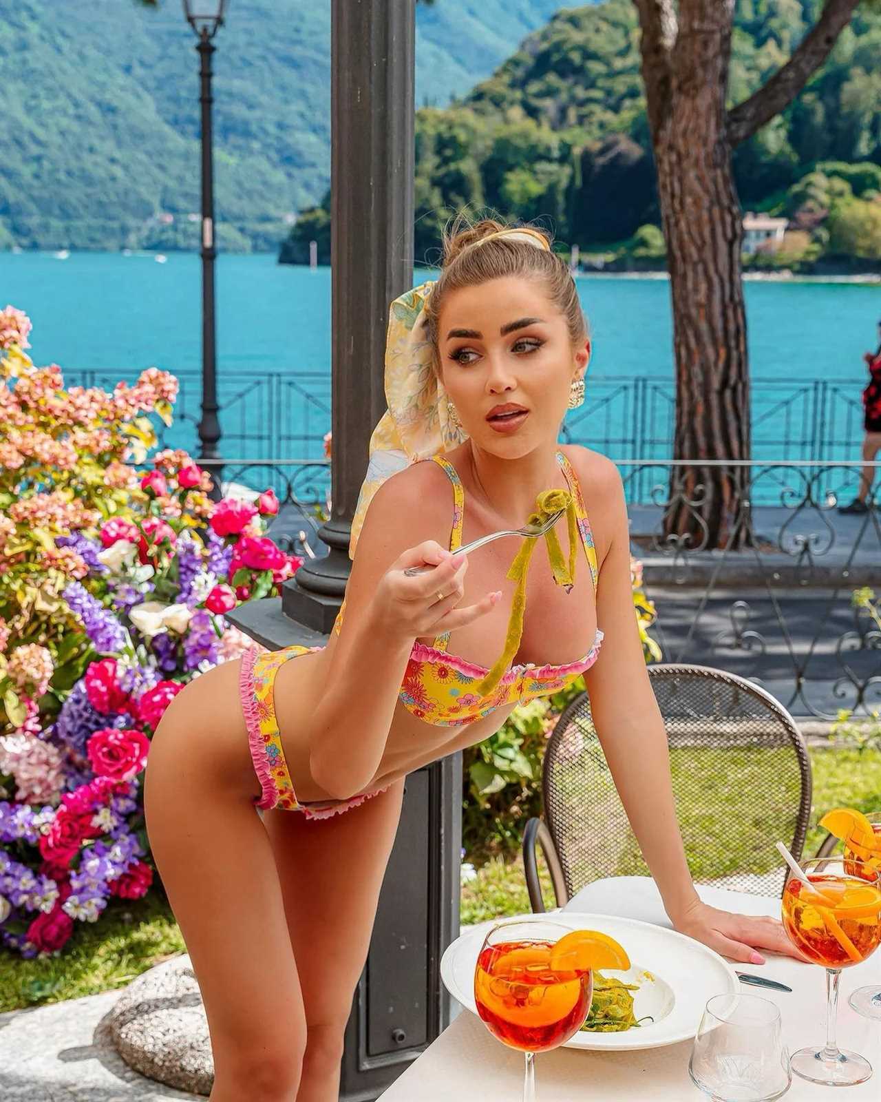 Love Island star Georgia Steel flaunts her figure in a floral bikini during idyllic getaway