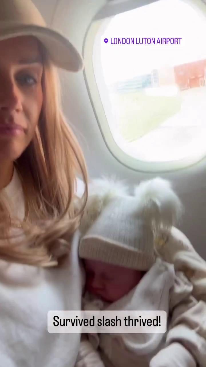 Laura Anderson takes her daughter on her first flight just four weeks after giving birth