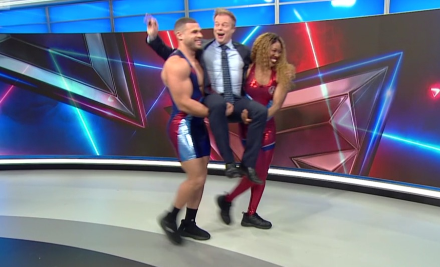 Gladiators stars carry BBC Breakfast presenter out of the studio after schedule shake-up is revealed