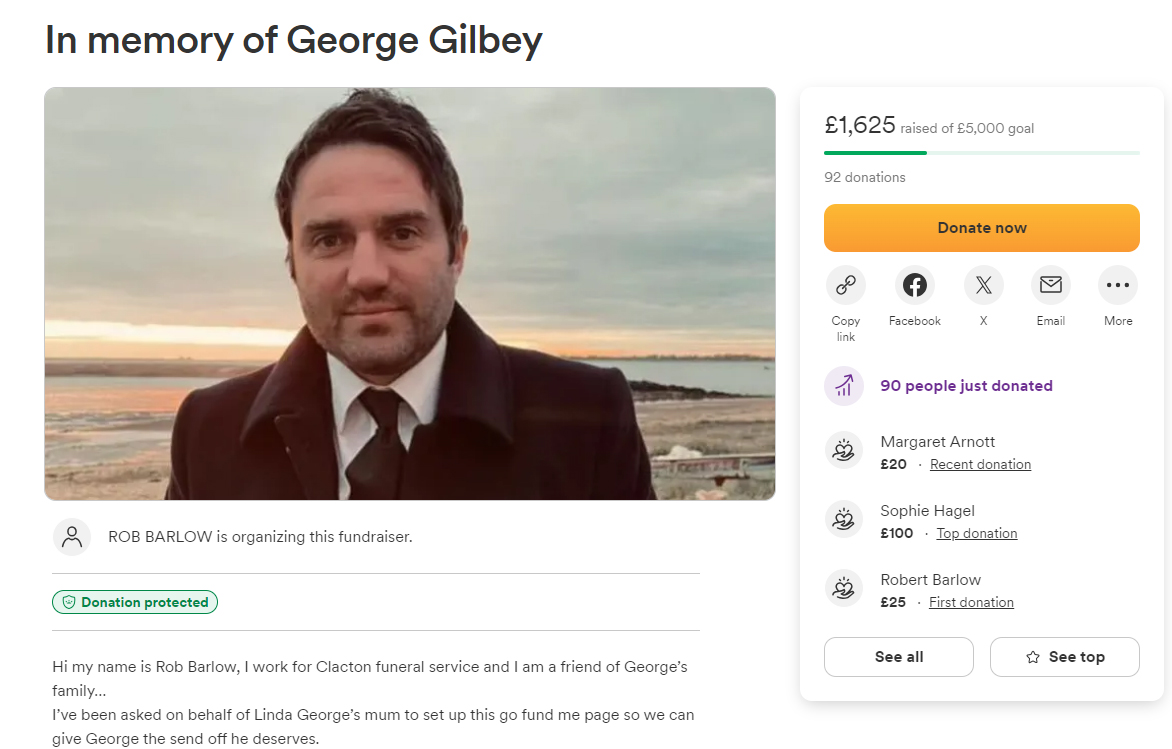 Fundraiser for Gogglebox star George Gilbey's funeral surpasses £1,700 mark