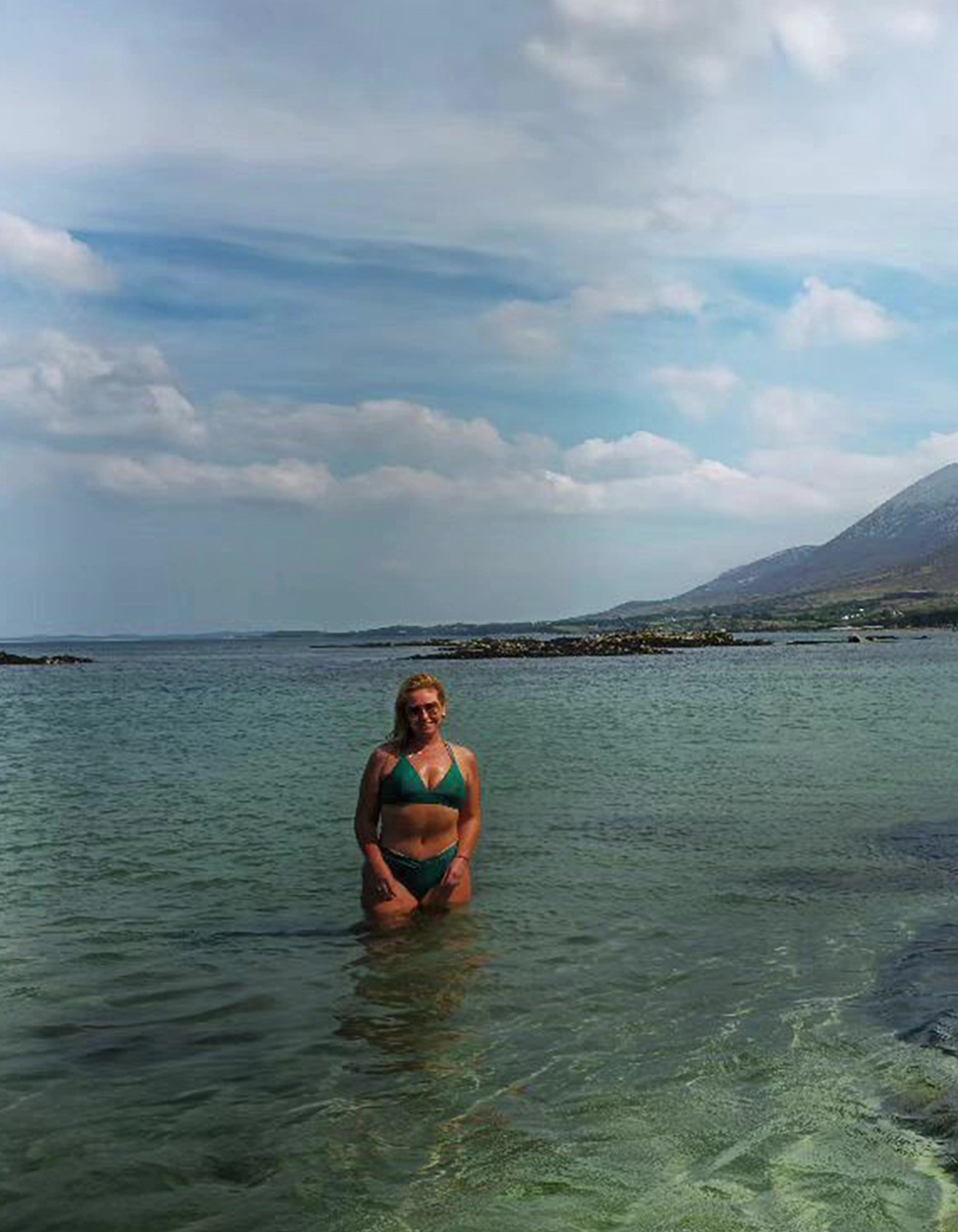 Josie Gibson rocks a green bikini as she takes a dip in the Irish Sea