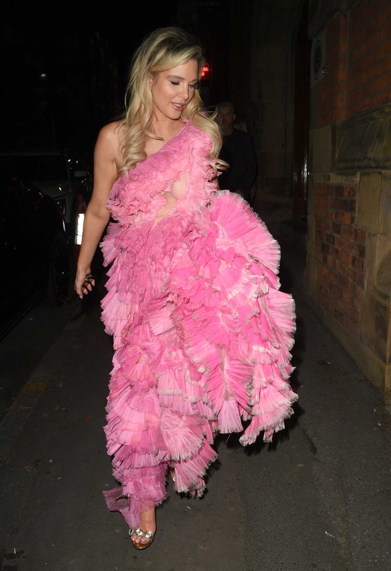 Braless Helen Flanagan Stuns in Pink Dress for Birthday Bash