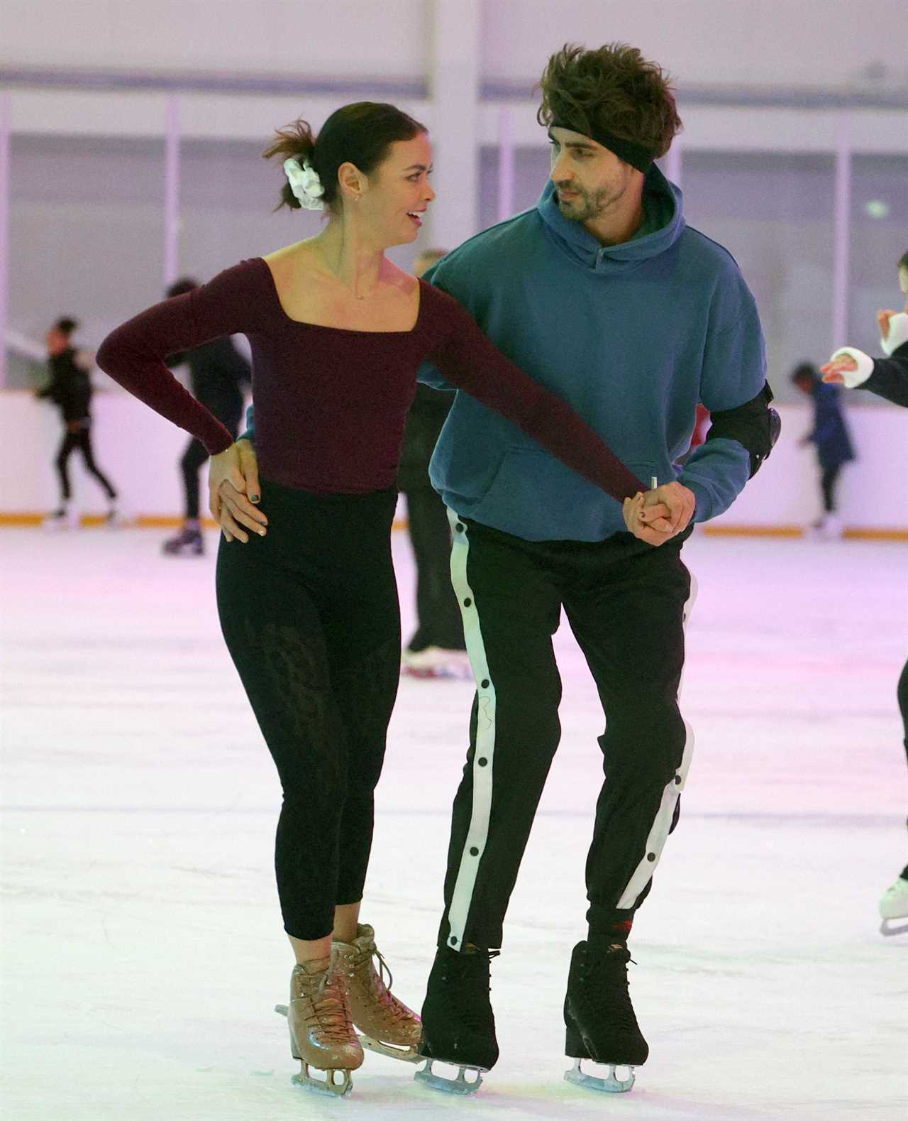 Love Island's Chris Taylor seen struggling on ice during first skate with Dancing On Ice partner Vanessa Bauer