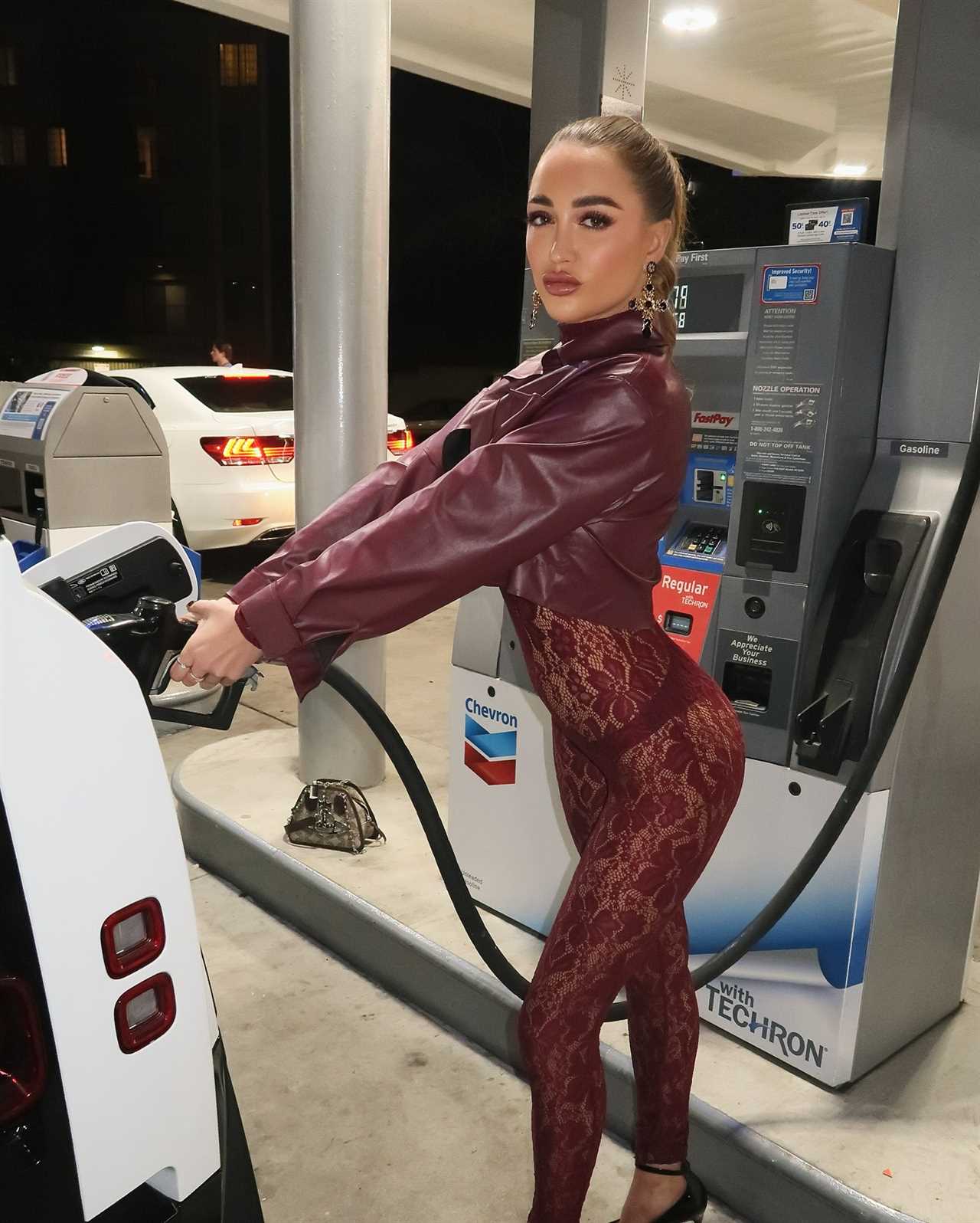 Love Island's Georgia Harrison turns heads in daring lace bodysuit at petrol station