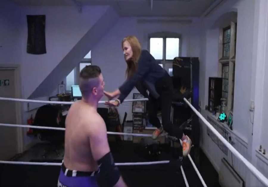 Channel 5 News Presenter Jumps on Pro Wrestler Mid-Report