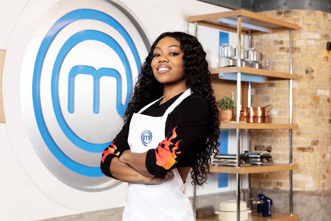 Lady Leshurr in a Celebrity MasterChef apron.