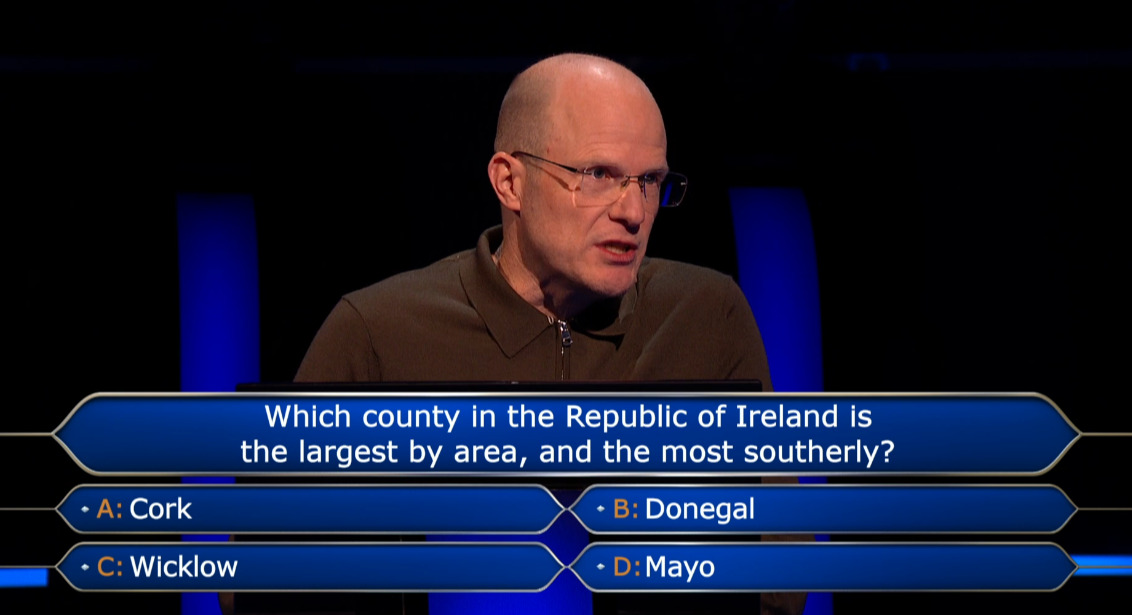 A Millionaire Contestant's Dilemma: Navigating Complexity on Ireland's Geography